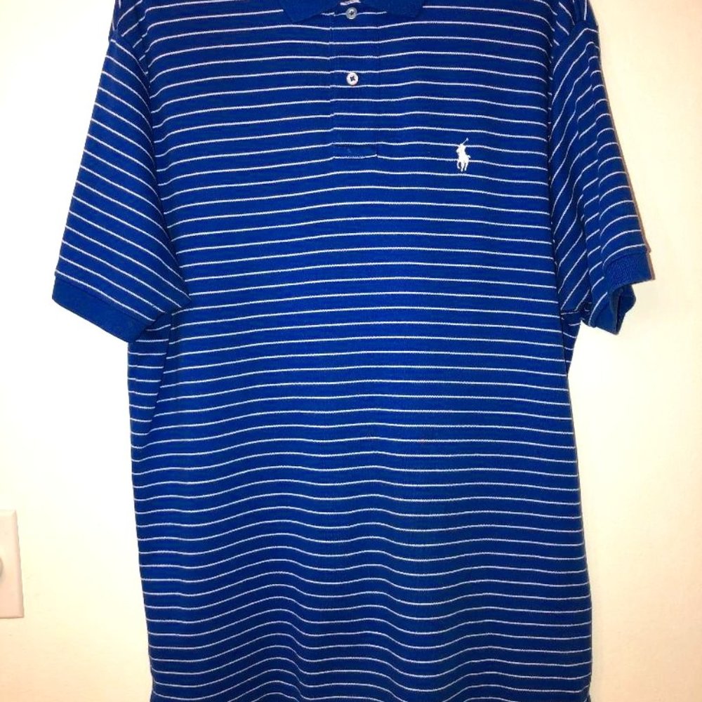 Men's Ralph Lauren Royal Blue Stripe Polo Shirt